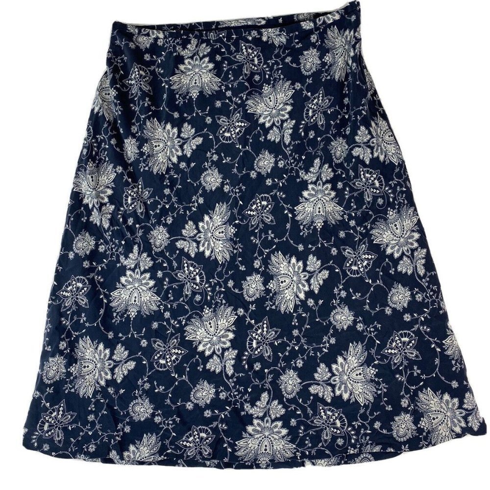 Evan-Picone Women’s Skirt 12 100%‎ Silk Navy & White Floral Lined Midi A-Line